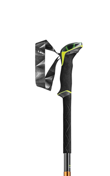 LEKI Sherpa FX.One carbon-yellow-white colorway visible on alpine slope