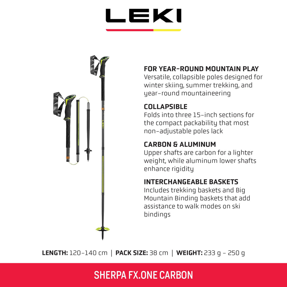 LEKI Sherpa FX.One three-section collapsible design enables ultra-compact packing