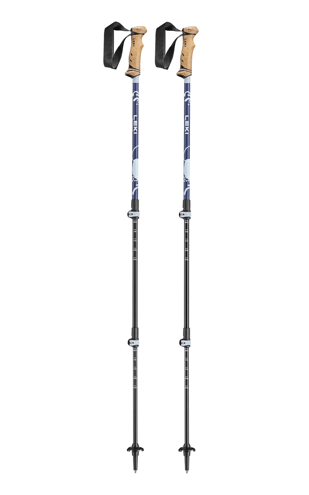 LEKI Spirit Lite Compact poles extended to 90-125 cm for versatile trekking.