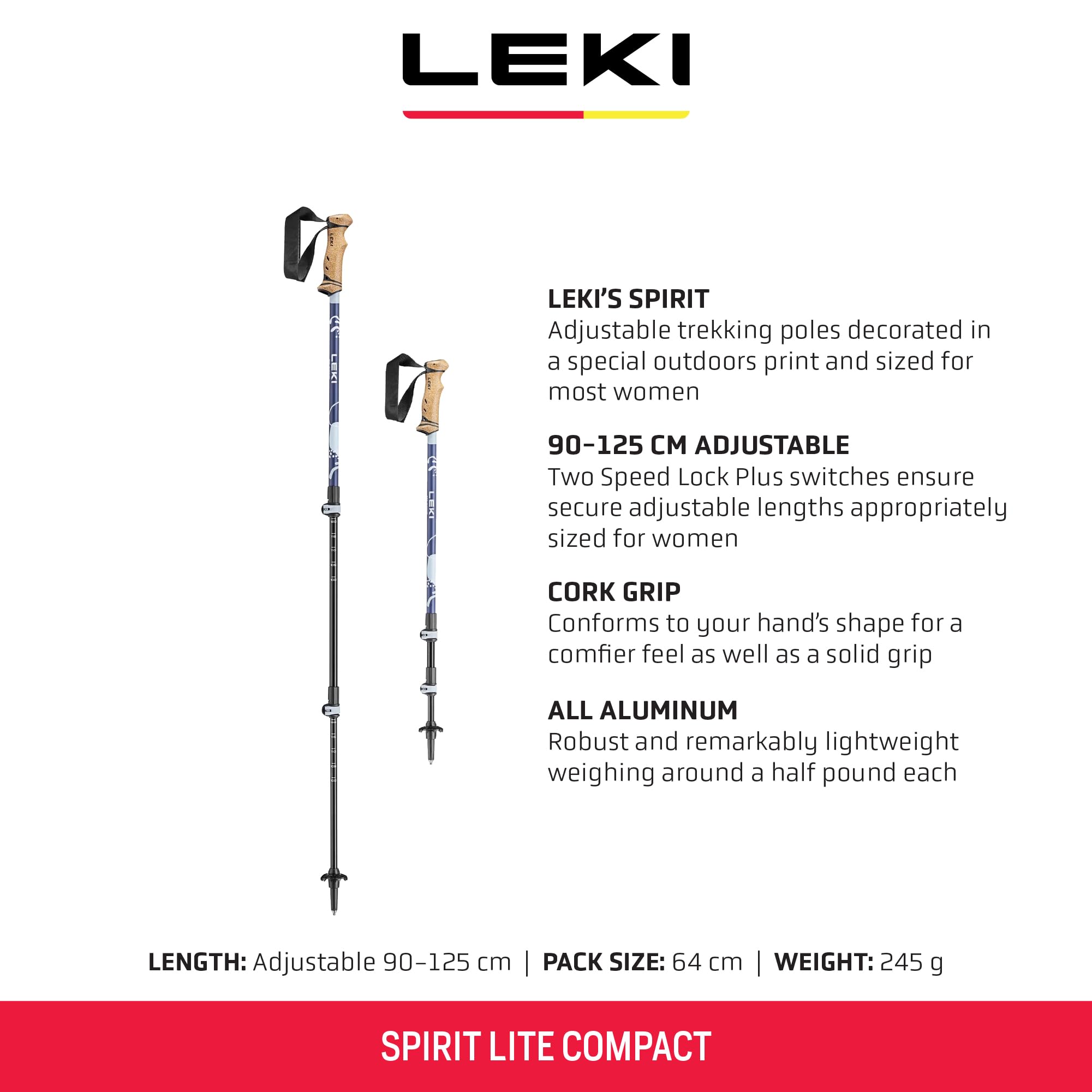 LEKI Spirit Lite Compact poles packed to 25.2 in for easy trail carry.