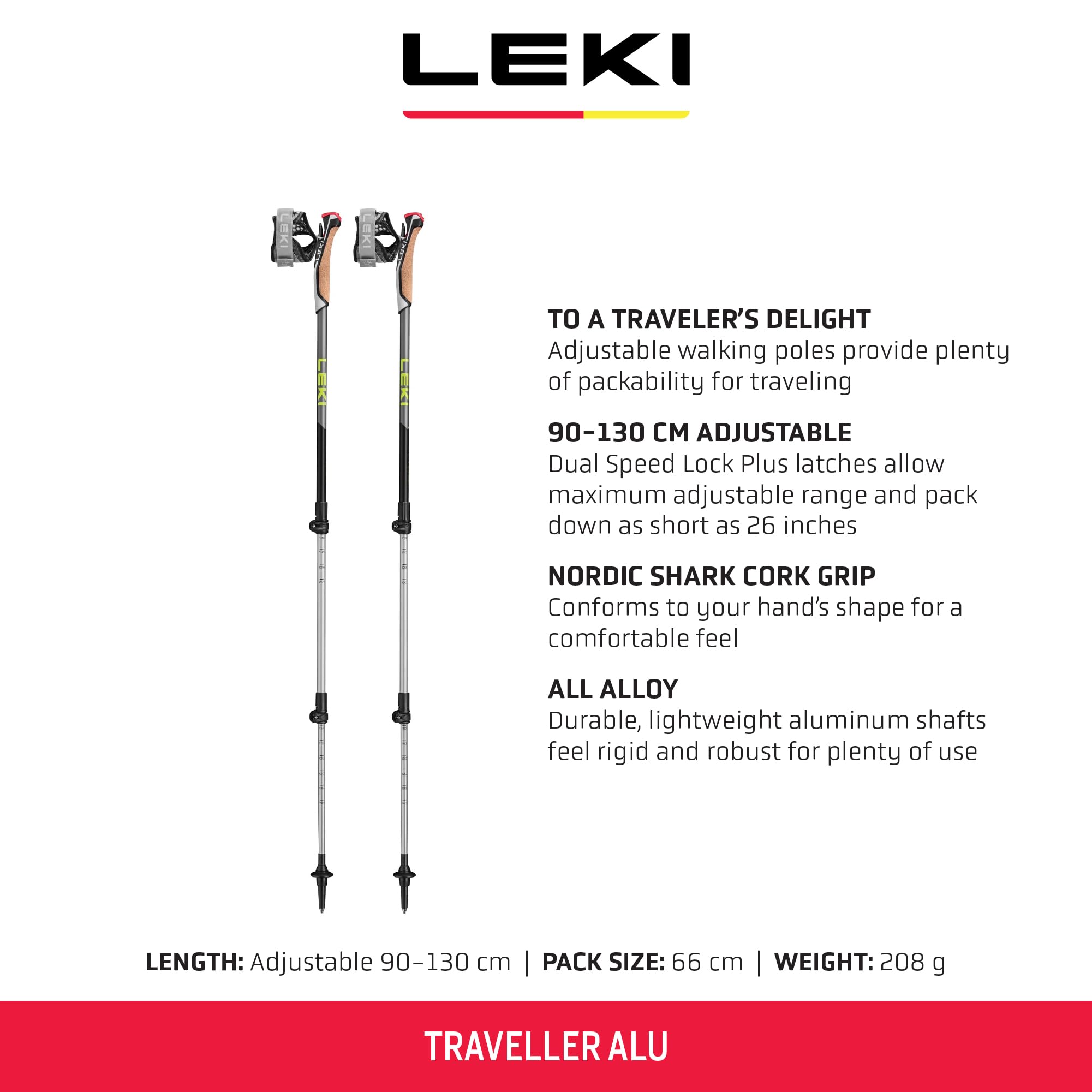 LEKI Traveller Alu poles folded to 26 inches for easy travel storage