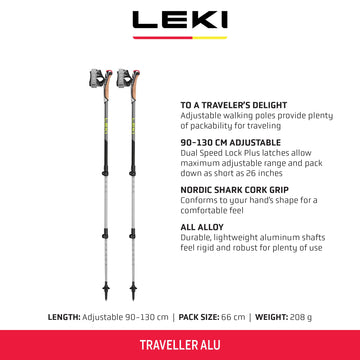 LEKI Traveller Alu poles folded to 26 inches for easy travel storage
