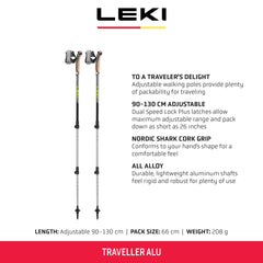 LEKI Traveller Alu poles folded to 26 inches for easy travel storage