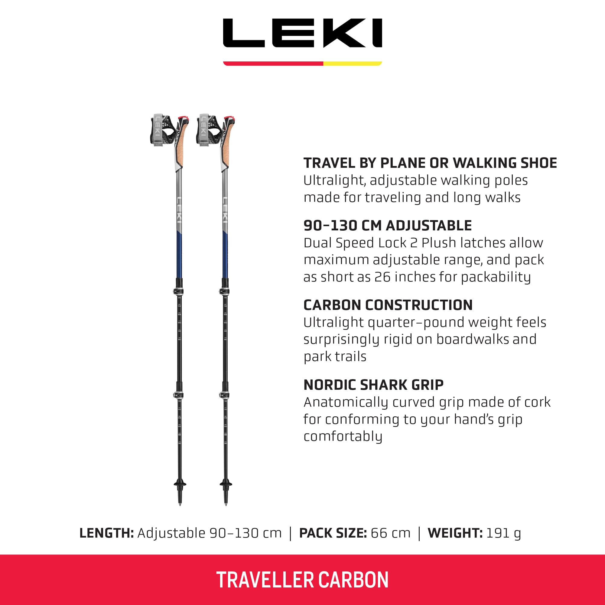 LEKI Traveller Carbon with Dual Speed Lock 2 for secure adjustments