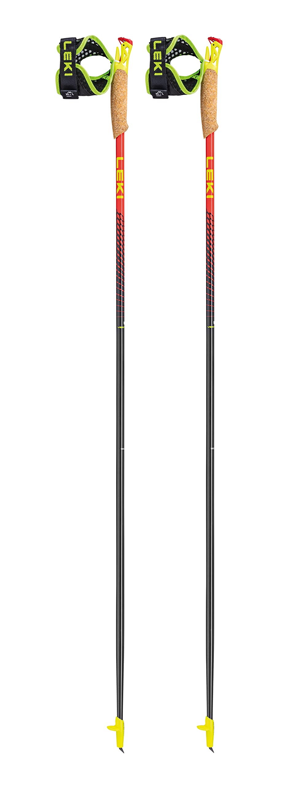 LEKI Vertical K Carbon 120 cm in red-yellow shows stable, quick response on rugged trails