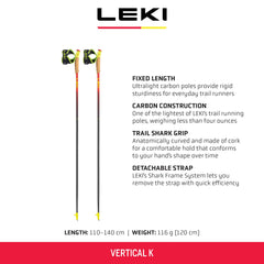 LEKI Vertical K Carbon poles feature ultralight construction for easy carry.