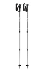LEKI Voyager aluminum walking poles extended for tall hikers with stable grip on rugged trails.