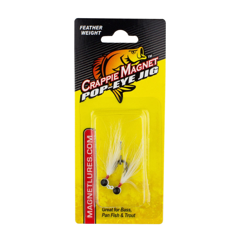 Leland Lures Pop Eye Jig White, 2-pack, delivers life-like fall for panfish and crappie.