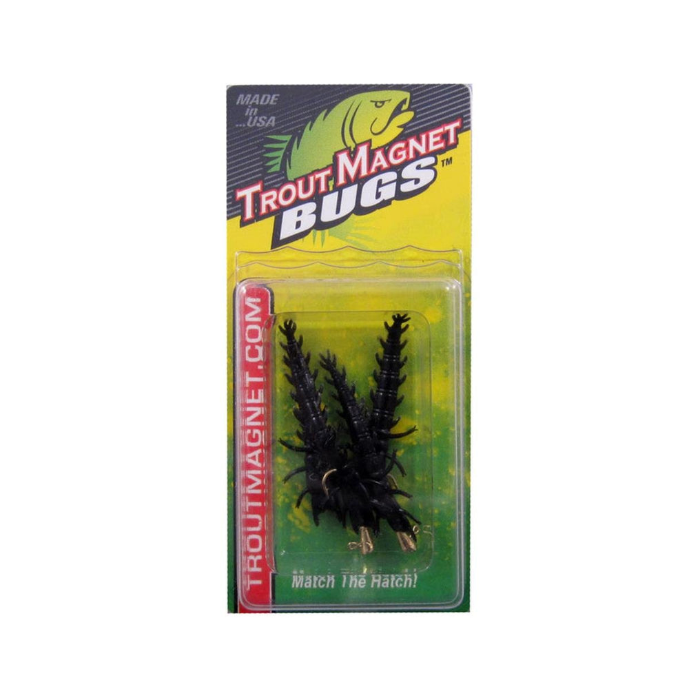 Leland Lures Trout Bugs 6pc Sm Hellgramite set ready for trout pattern fishing in streams.