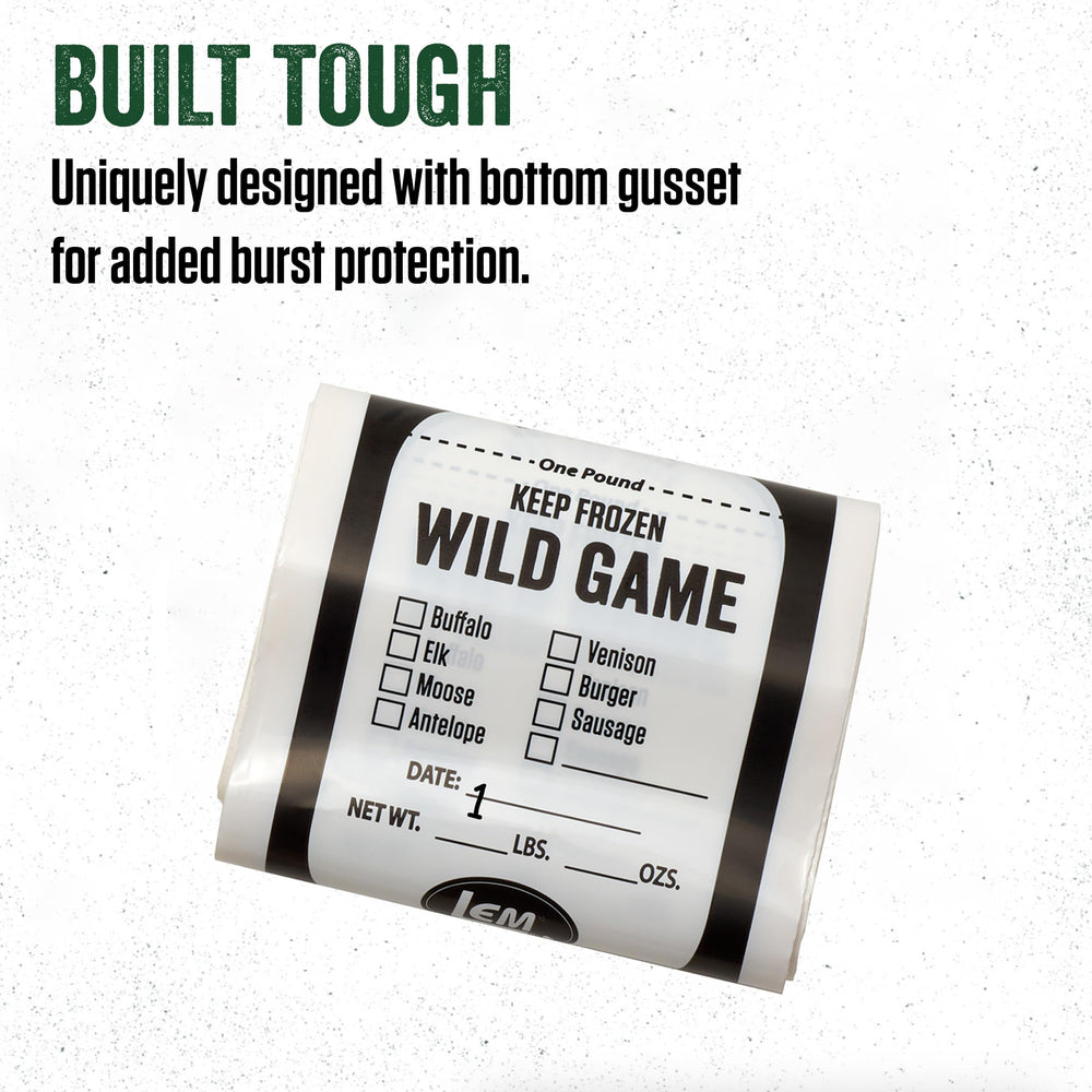 LEM Wild Game Bags 2mm-thick walls provide durable freezer storage.