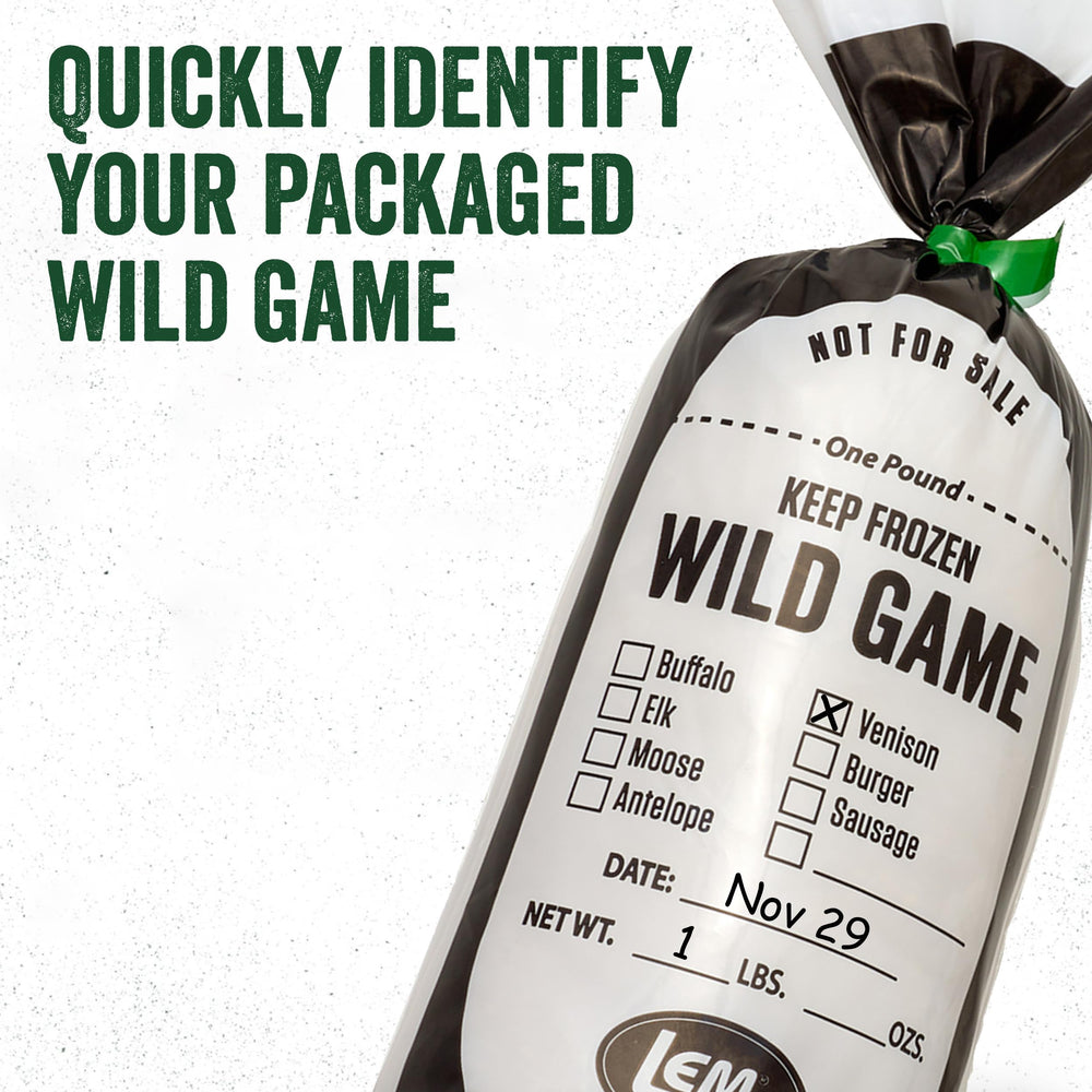 LEM Wild Game Bags protect contents from freezer burn during freezing.