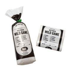 LEM Wild Game Bags front with check-off labels for quick meat-type identification.