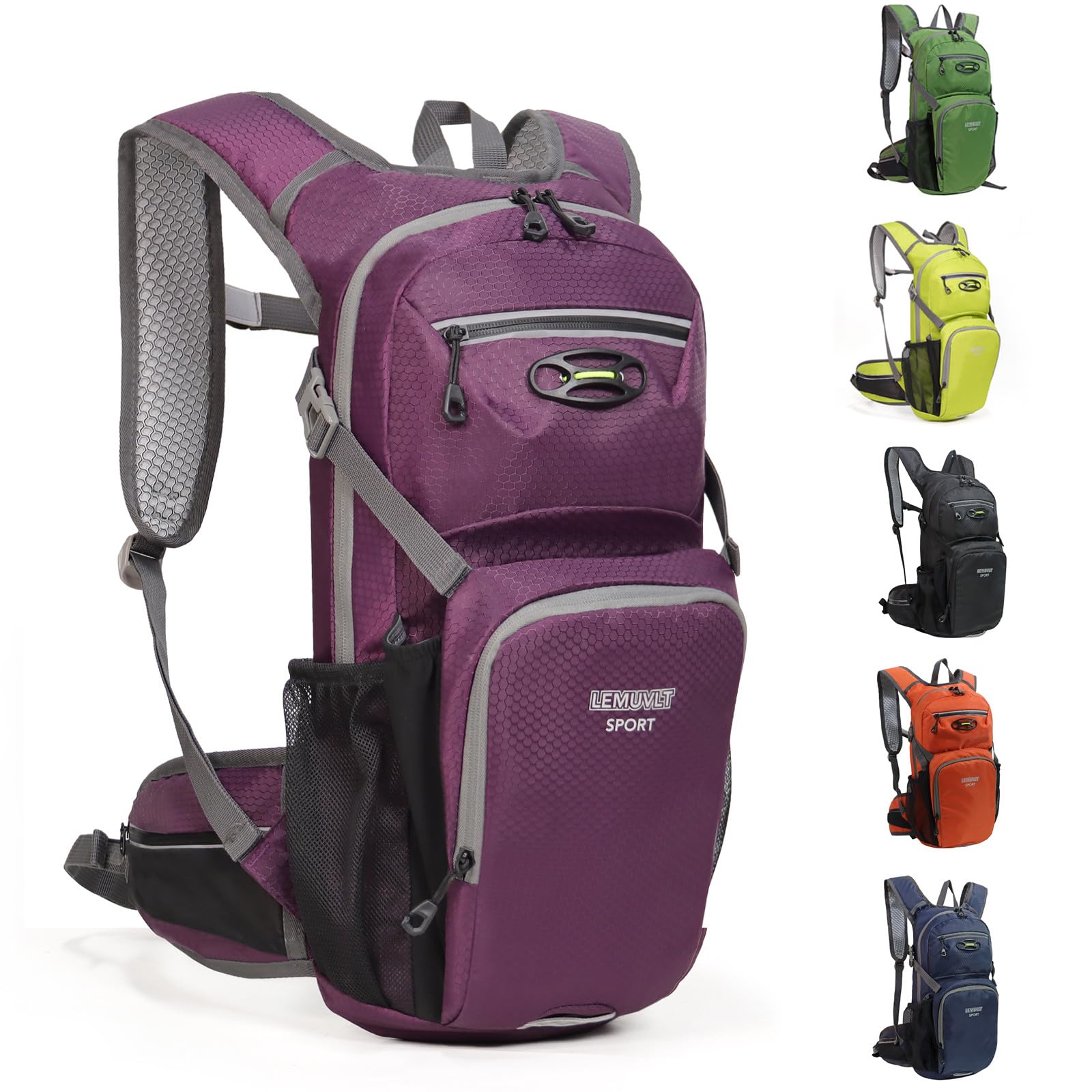 Lemuvlt hiking daypack 15L front view in purple for day trips.