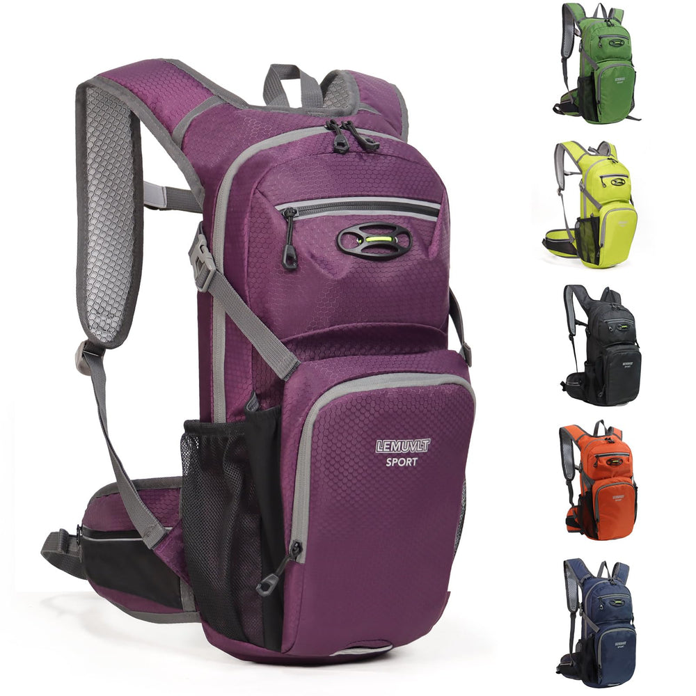 Lemuvlt hiking daypack 15L front view in purple for day trips.