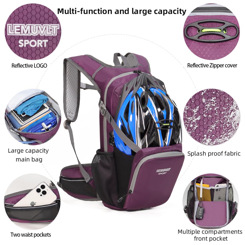 Lemuvlt hiking daypack 15L side water bottle pocket for hydration.
