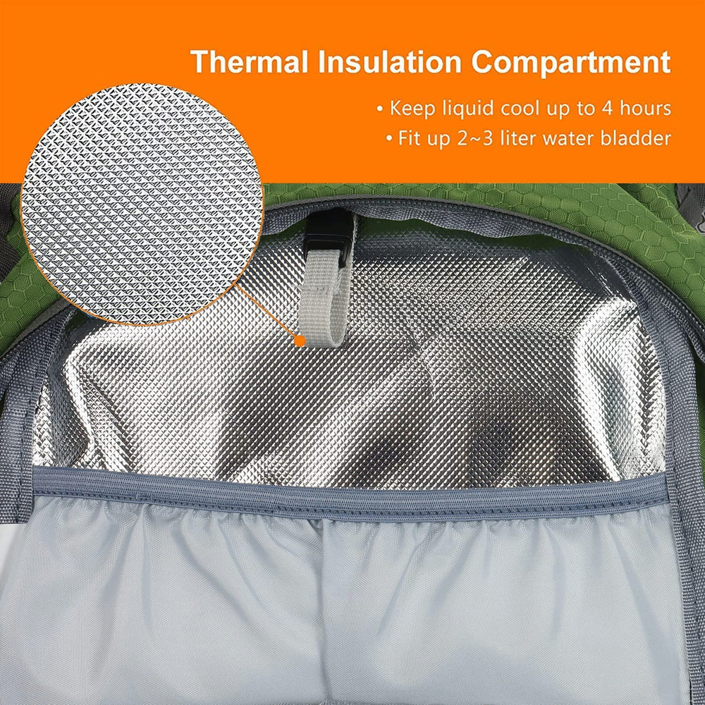Lemuvlt Daypack olive helmet pocket showing helmet storage for cycling