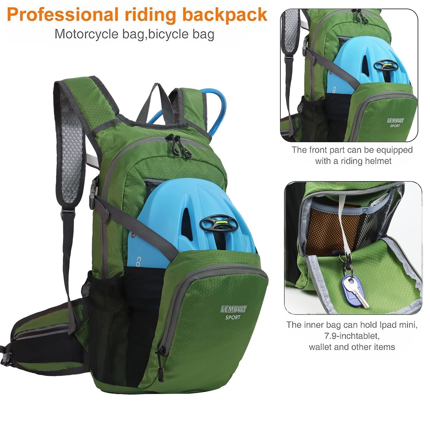 Lemuvlt Daypack olive side pocket demonstrating easy hydration bottle access