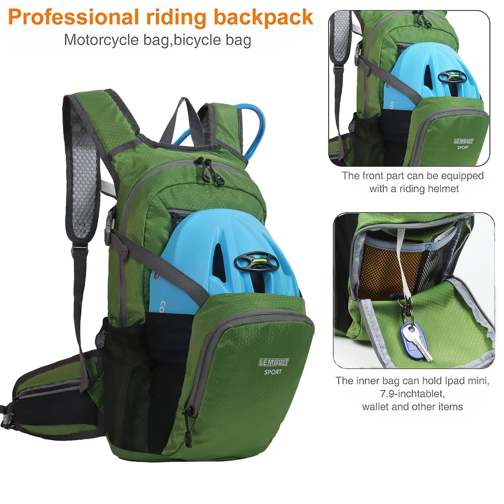 Lemuvlt Daypack olive side pocket demonstrating easy hydration bottle access