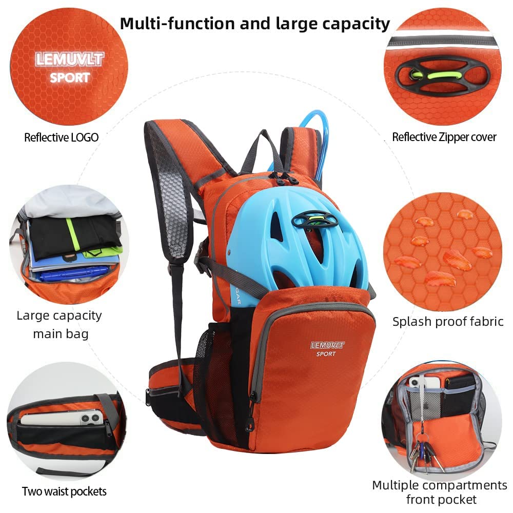 Lemuvlt Small Hiking Daypack 15L helmet pocket keeps gear organized during rides