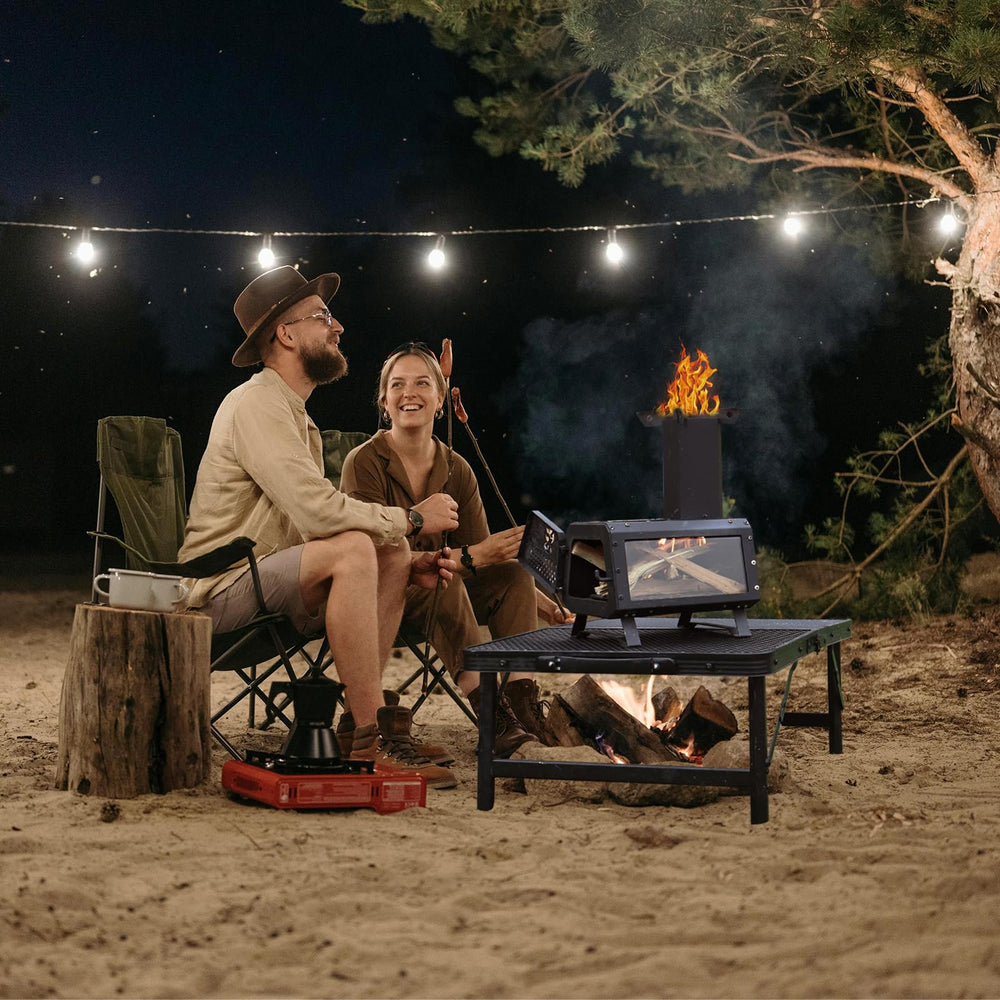 LEMVUZ carbon steel stove resists scratches and endures rugged outdoor use.
