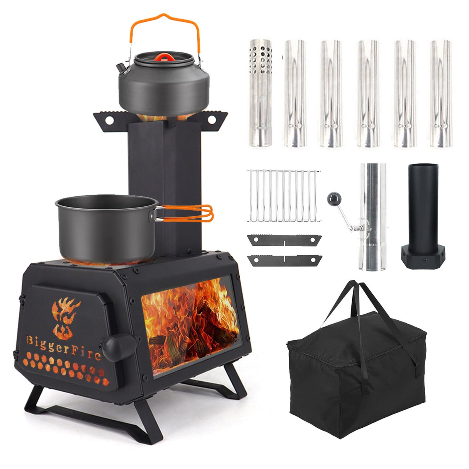 LEMVUZ wood-burning stove with fire window for clear flame viewing and precise heating control.