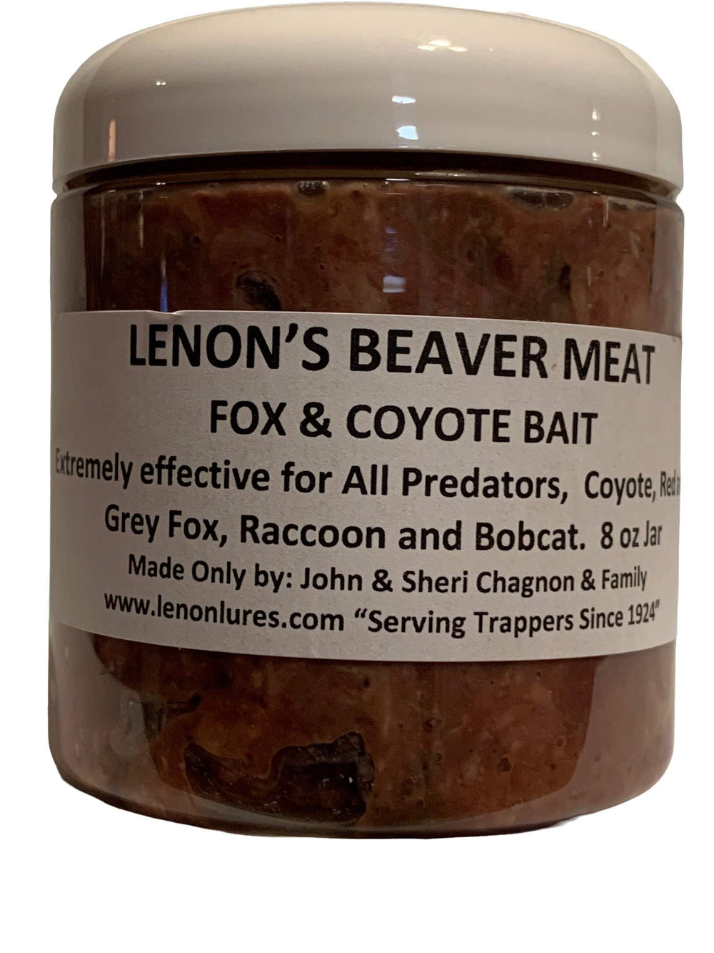 Lenon Lures beaver meat bait jar—effective predator lure for coyotes and foxes