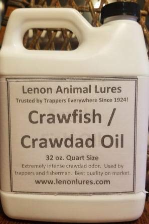 Lenon Lures crawfish oil quart attracts raccoons and otters with a strong crawdad aroma.