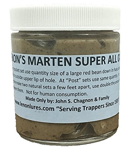 Lenon Lures Marten Super All Call Lure 4 oz jar enhances scent appeal in freezing temperatures.