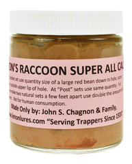 Lenon Lures Raccoon Super All Call lure in 8 oz jar attracts raccoons at land and water sets