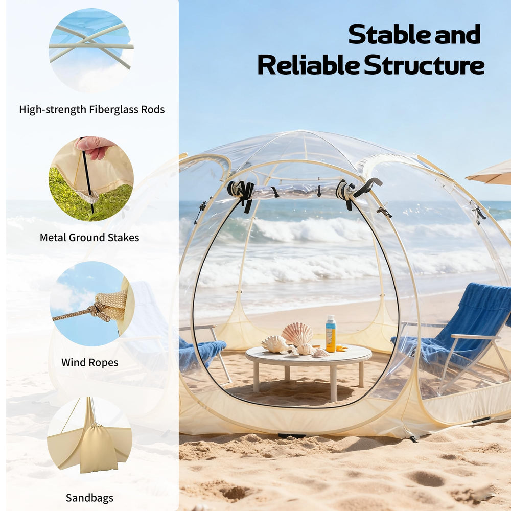 Lenotos 12x12ft bubble tent provides roomy space for eight to ten guests.