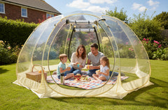 Lenotos bubble tent setup demonstrates quick pop-up shelter for easy outdoor use.