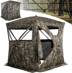 Lenotos hunting blind shows 270-degree view panels for broad field visibility.