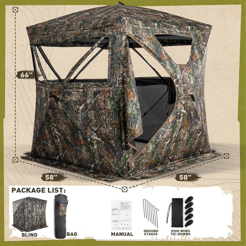 Lenotos hunting blind five-hub design delivers wind-stable durability.