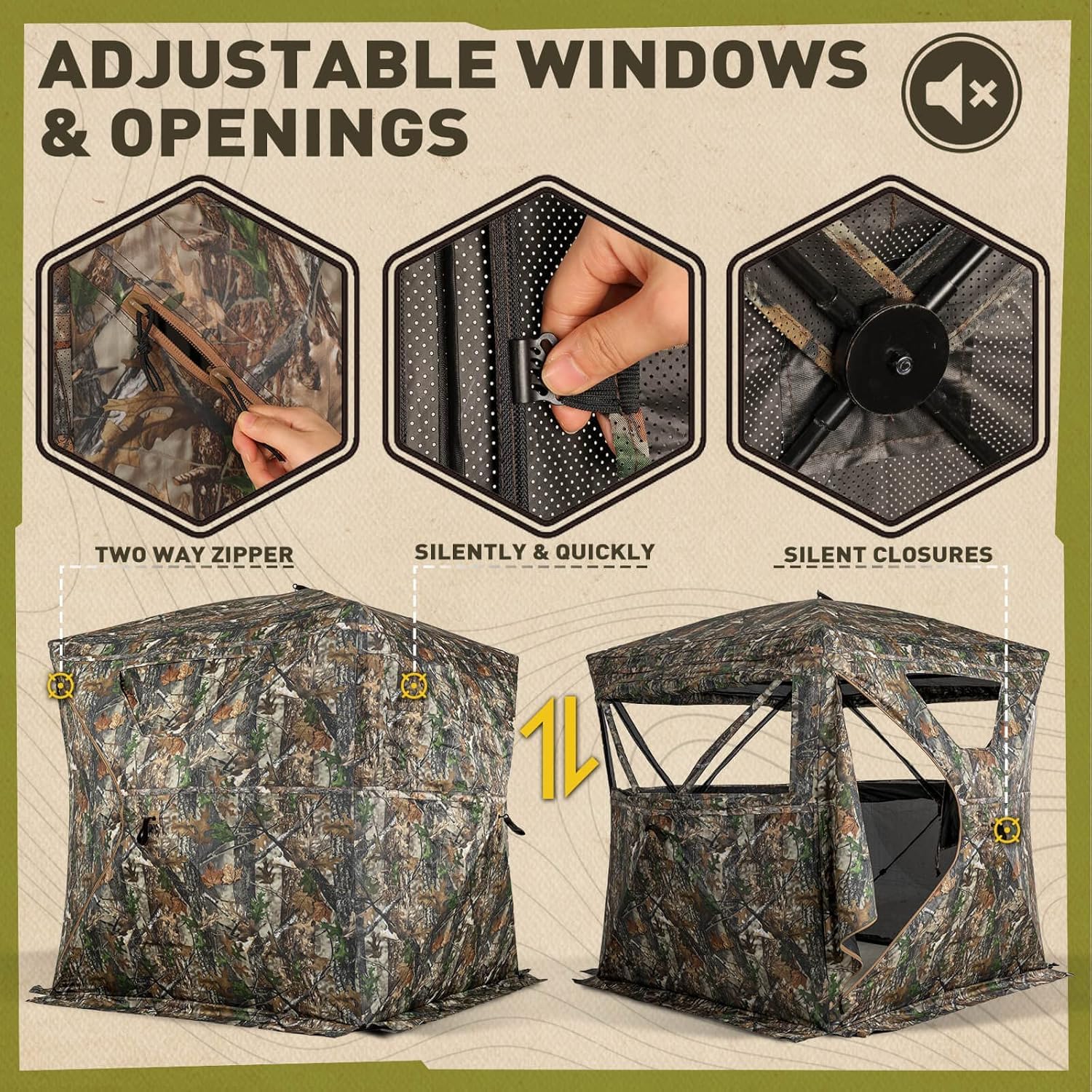 Lenotos hunting blind setup kit supports fast 60-second deployment.