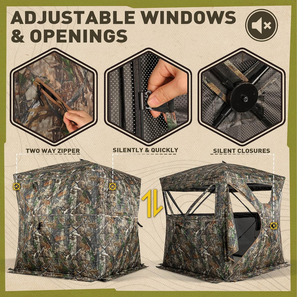 Lenotos hunting blind setup kit supports fast 60-second deployment.