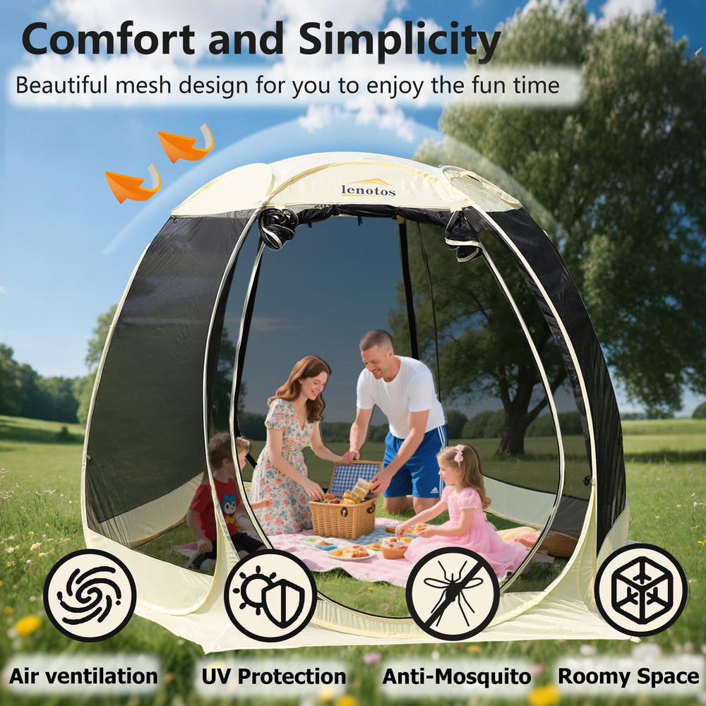 Lenotos 10x10 interior height image emphasizes seven-foot clearance for seating and gear.