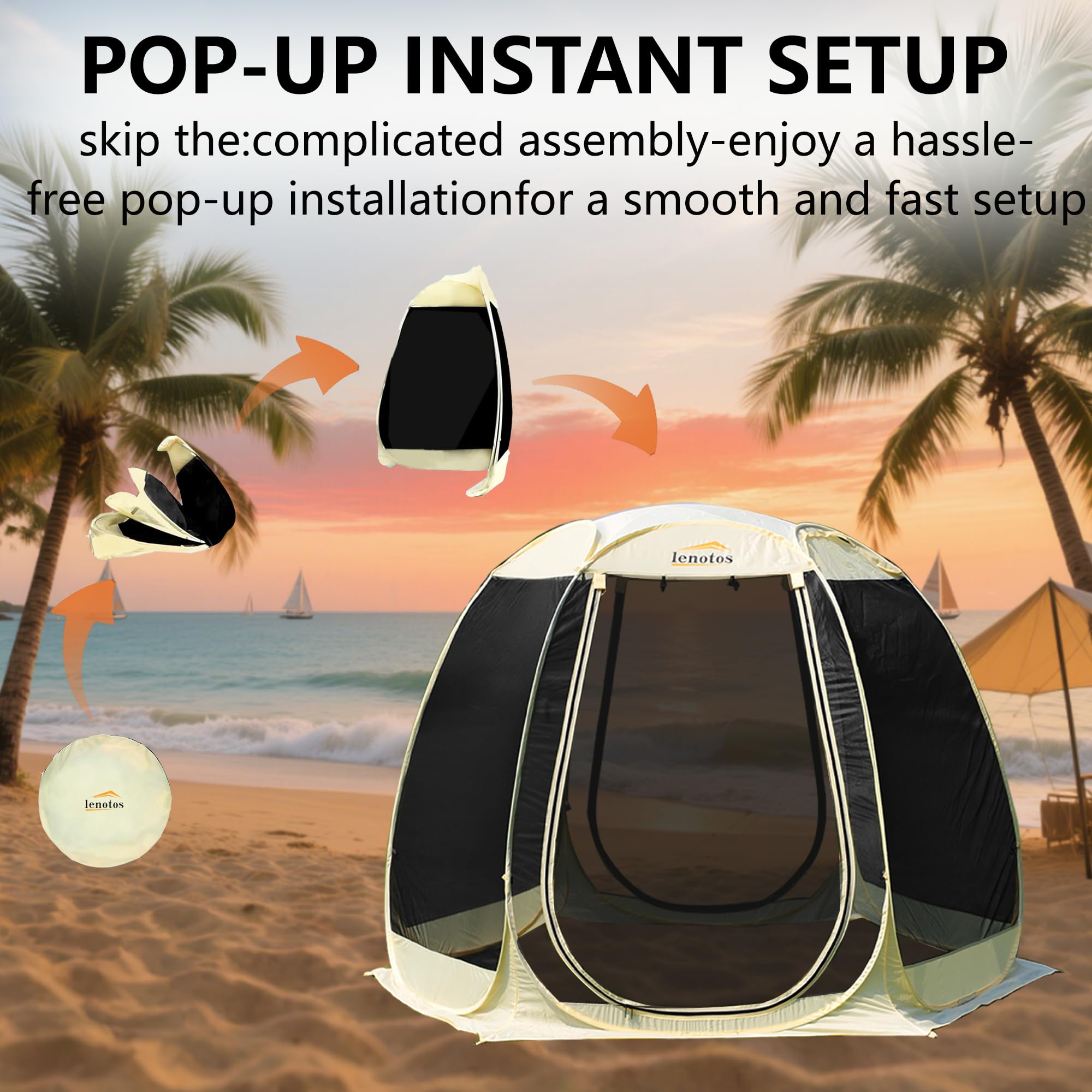 Lenotos triple anchoring system photo shows wind-stable design for beach or backyard use.