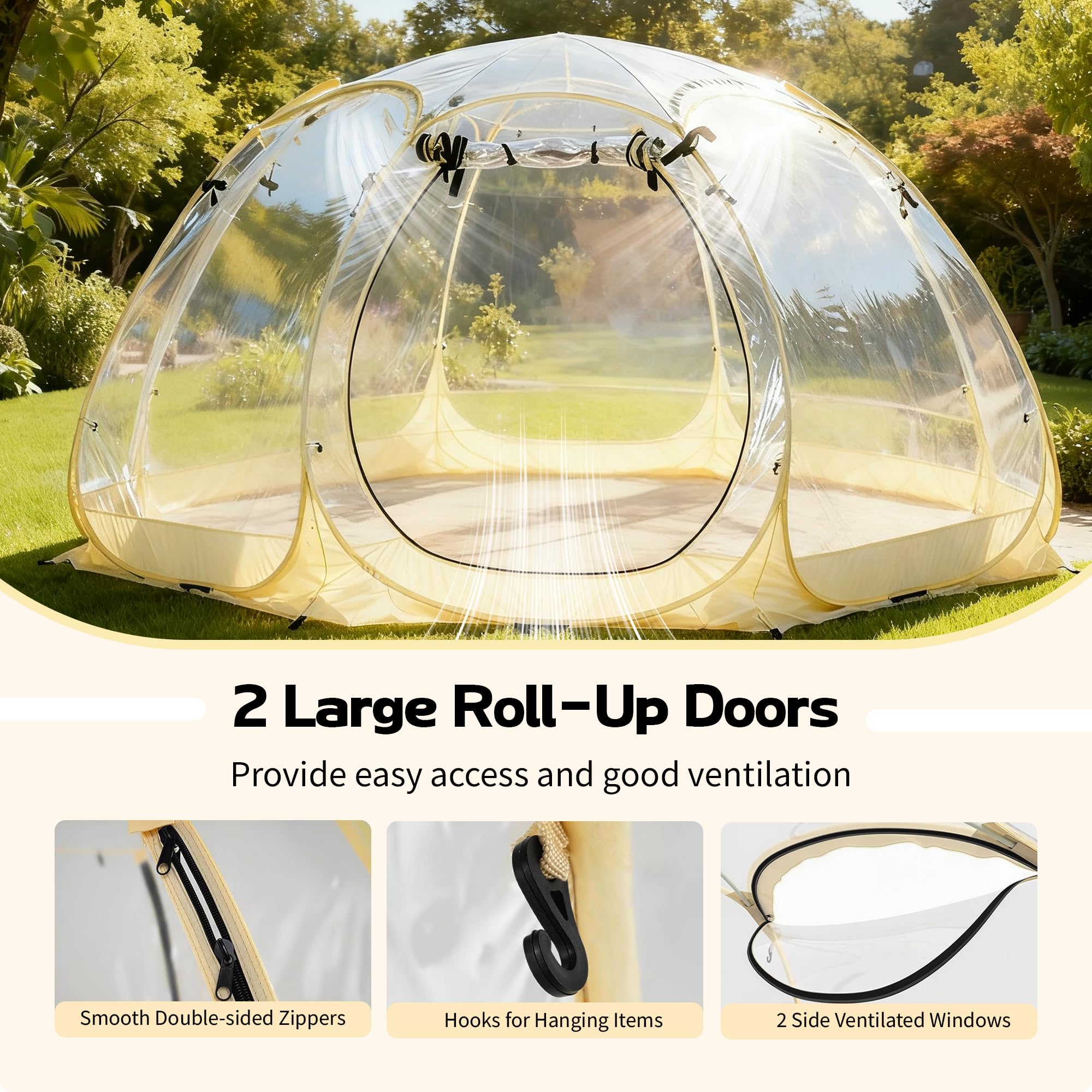 Lenotos screen doors with zippered access enhance ventilation while keeping insects out.