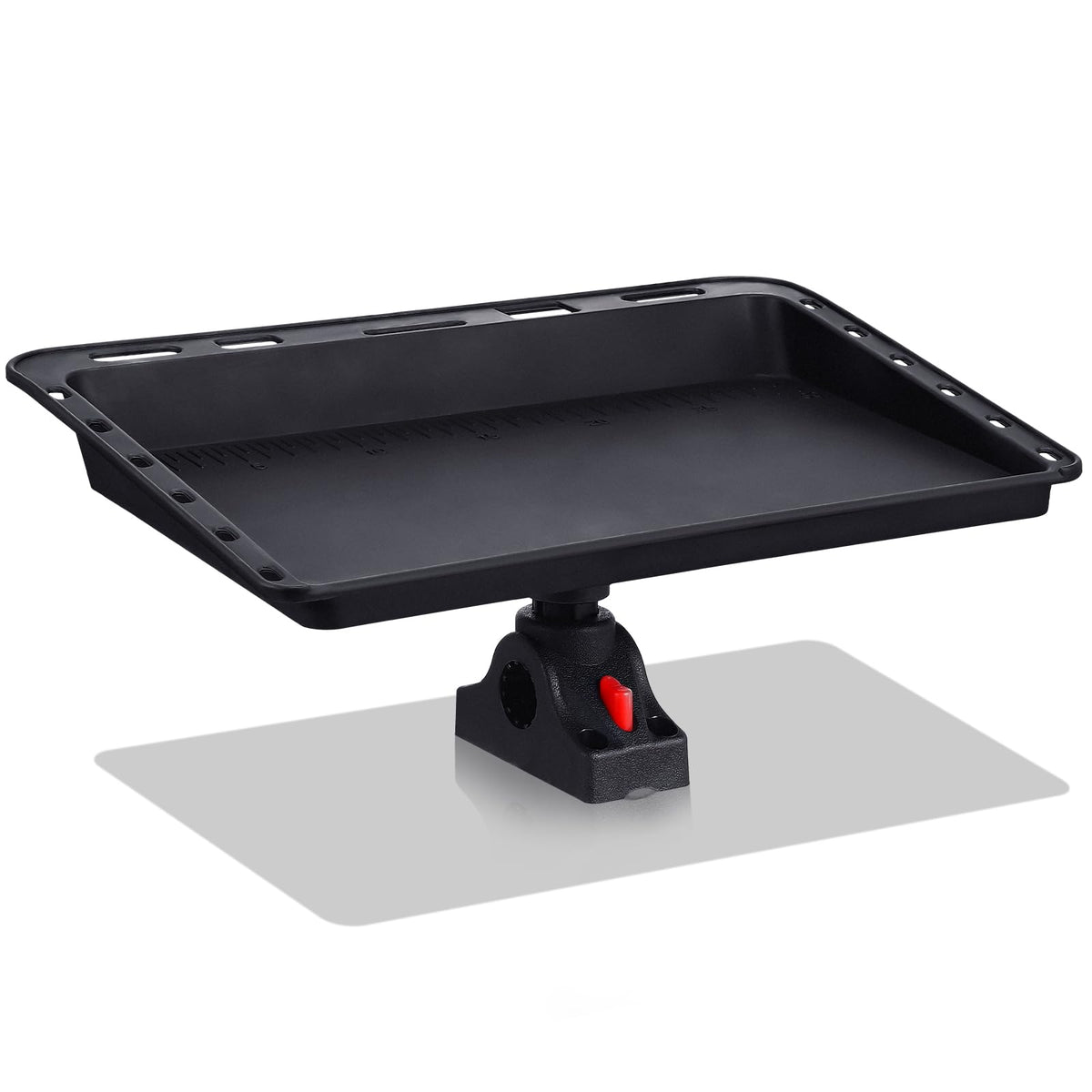 Lenwen boat cutting board mounted on boat bait table with rod holder