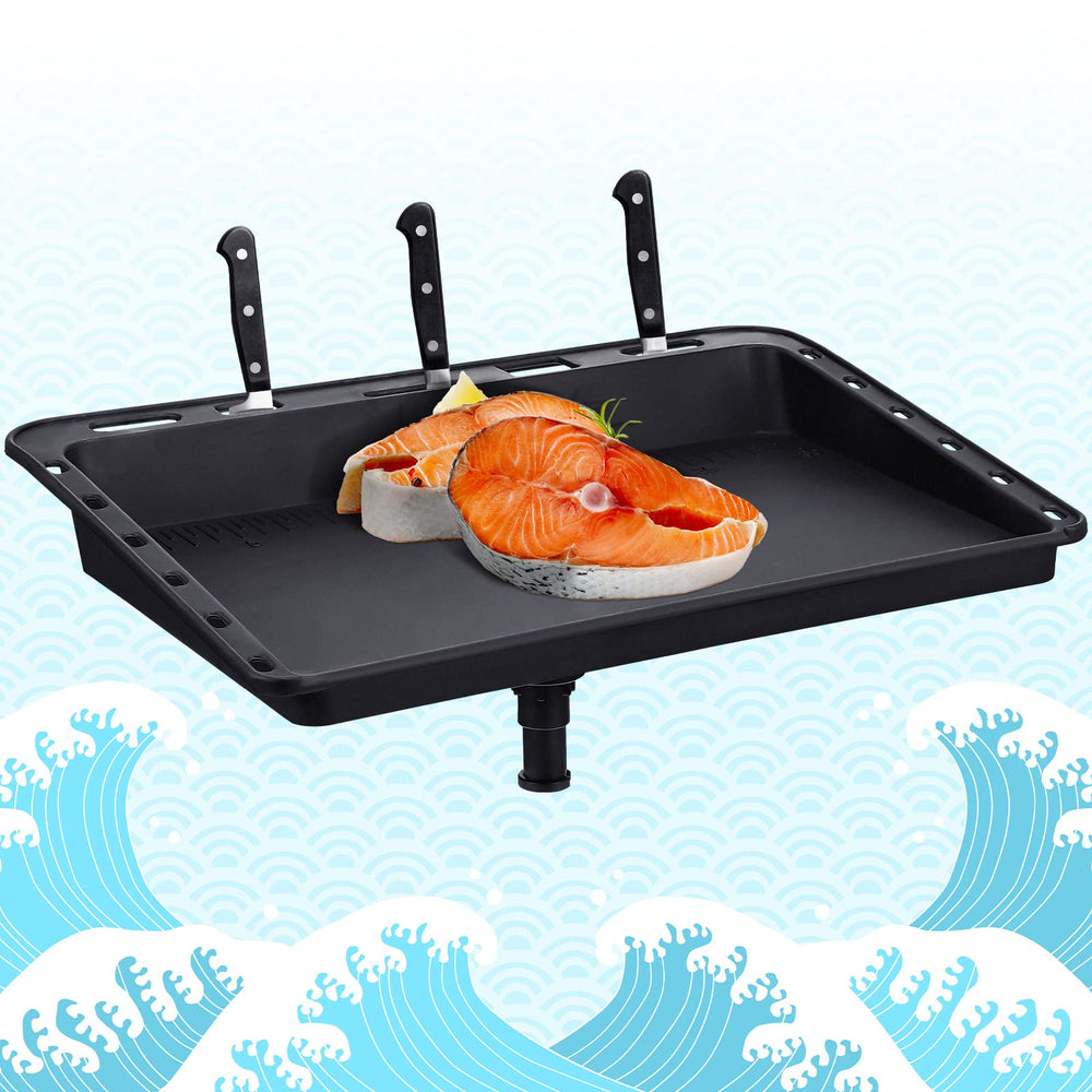 Board with slots for baits and knives and clear size marks