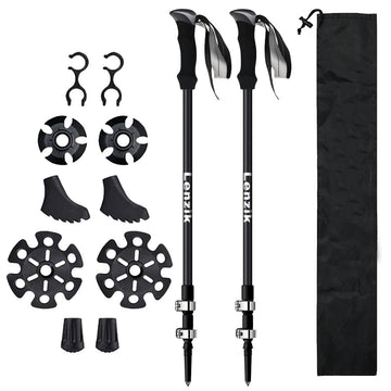 Lenzik carbon fiber trekking poles extended for stable hiking on rugged trails