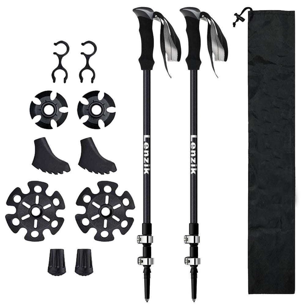 Lenzik carbon fiber trekking poles extended for stable hiking on rugged trails