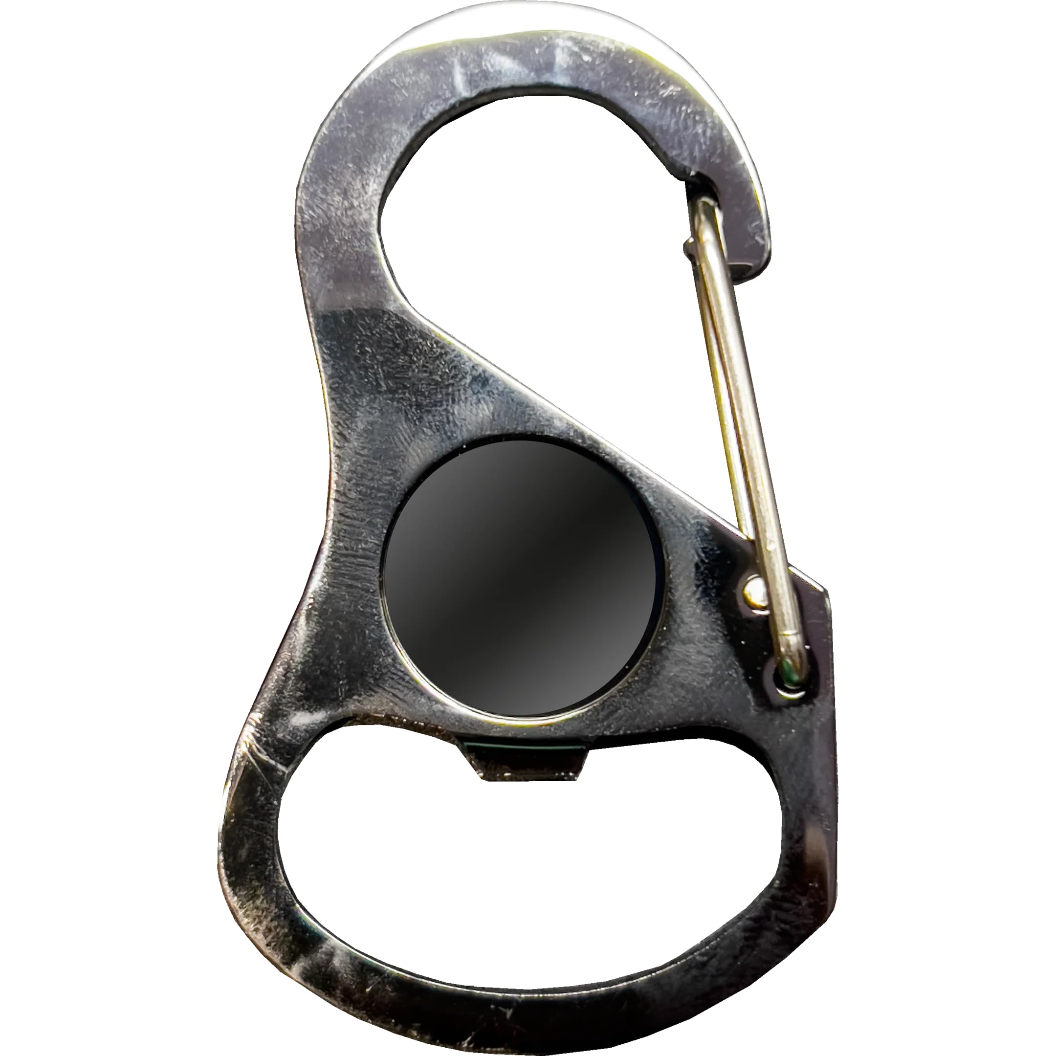 LEO Challenge Coins bottle opener carabiner in black nickel for everyday carry.