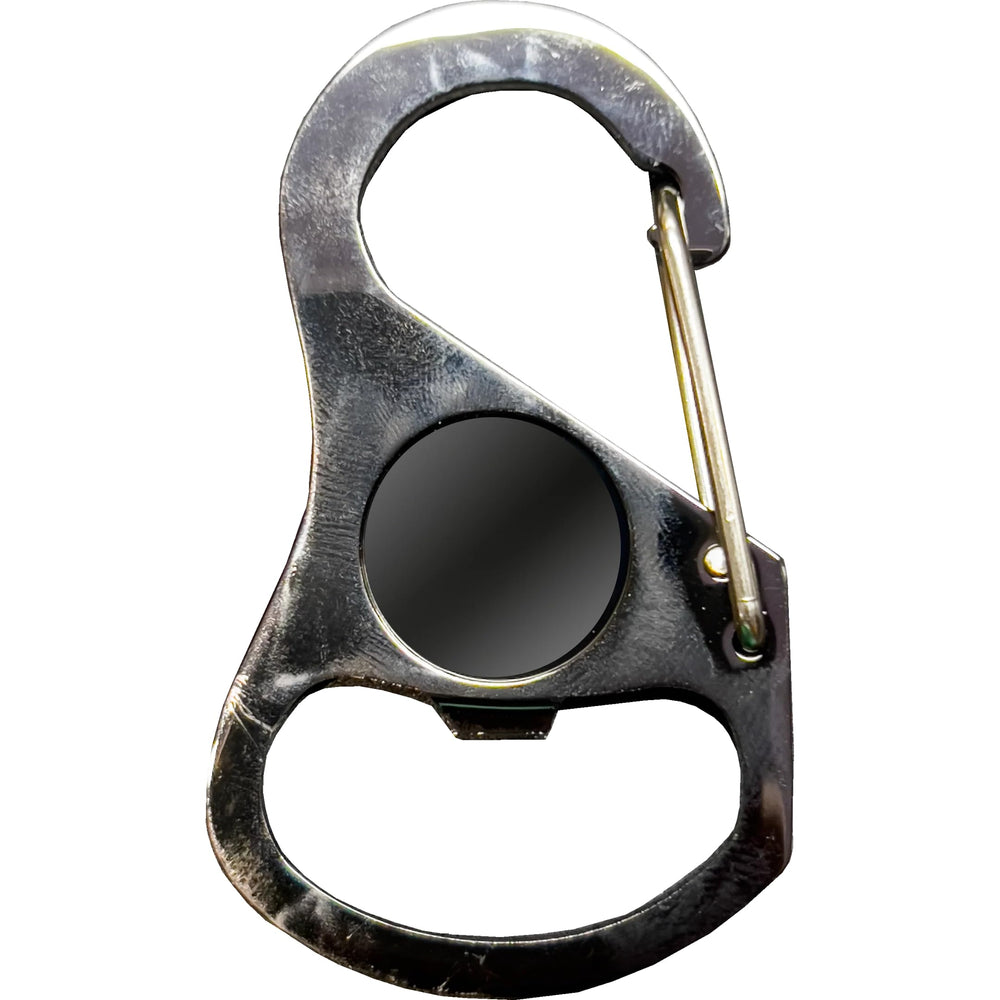 LEO Challenge Coins bottle opener carabiner in black nickel for everyday carry.