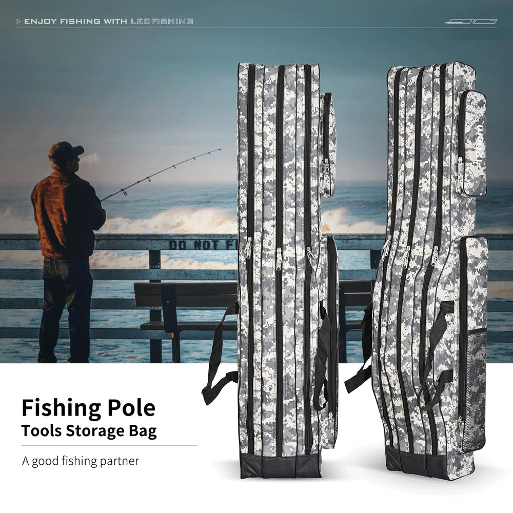 LEOFISHING grey camouflage 150cm bag fits long fishing rods.