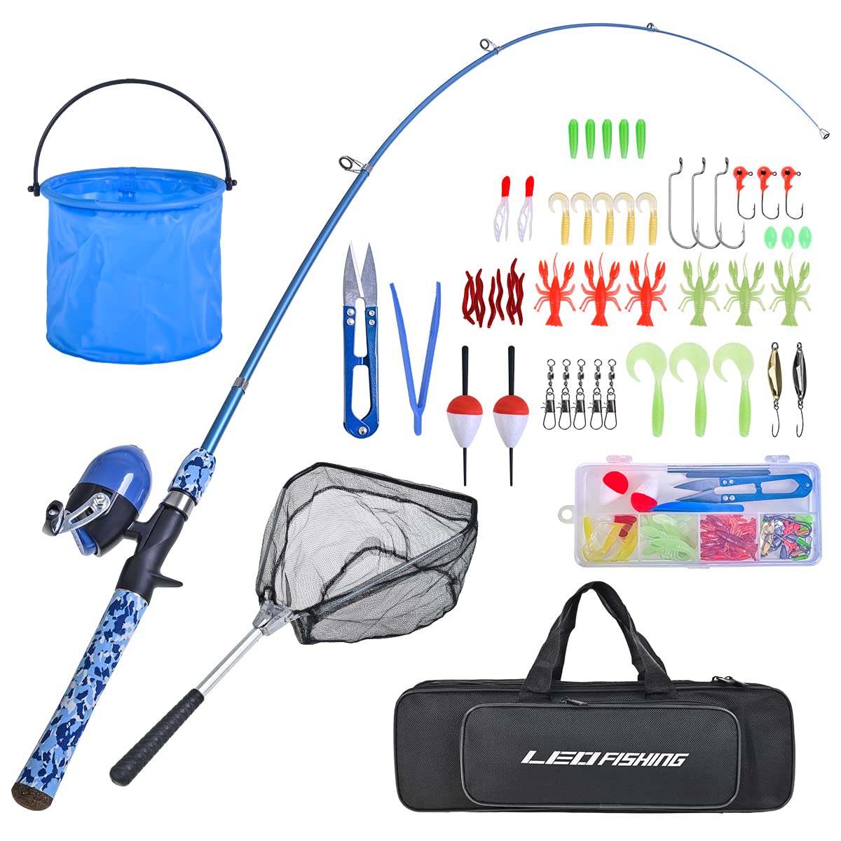 LEOFISHING Kids fishing pole set collapsible rod for easy travel and storage.