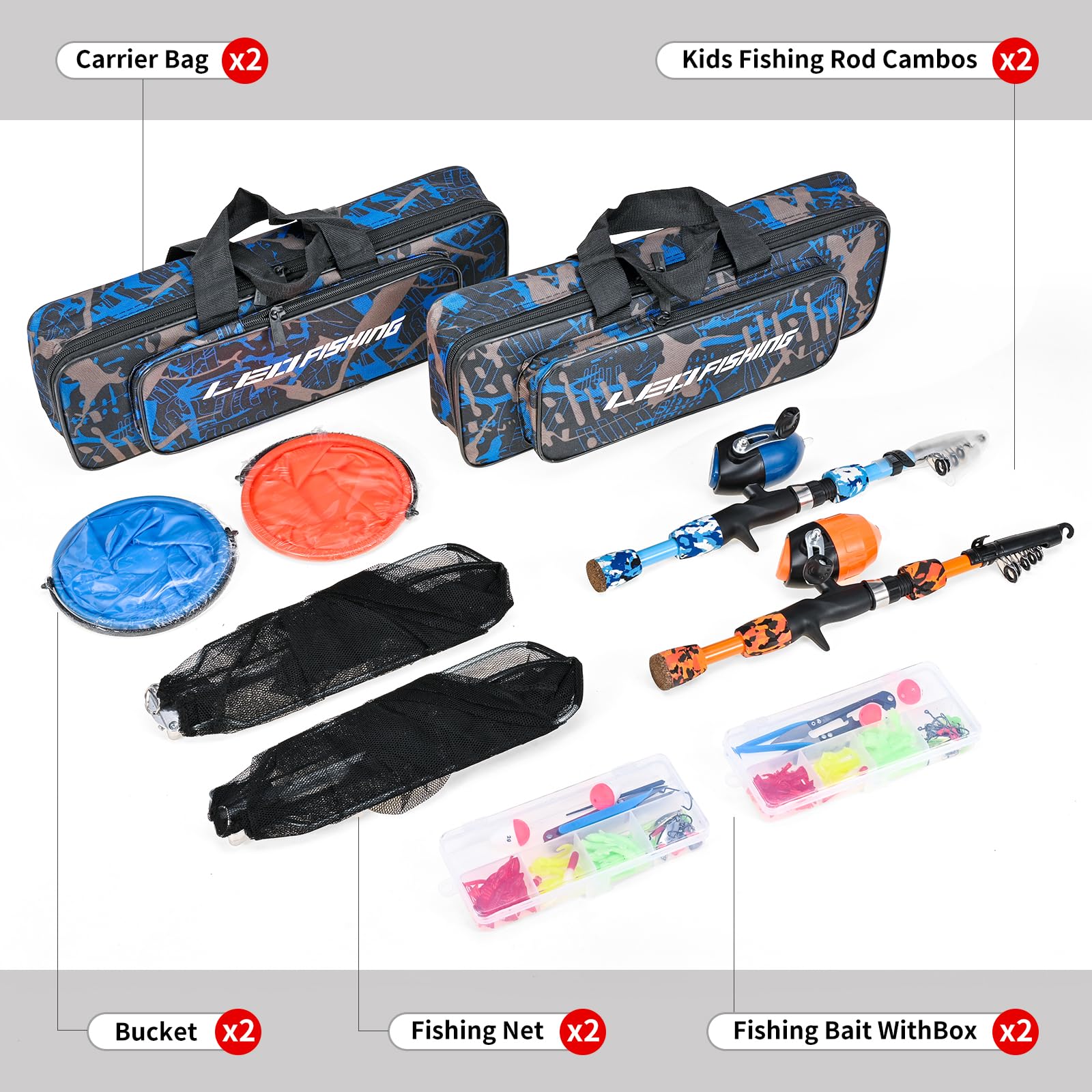 LEOFISHING kids fishing reel and tackle box ready for quick start on lakes