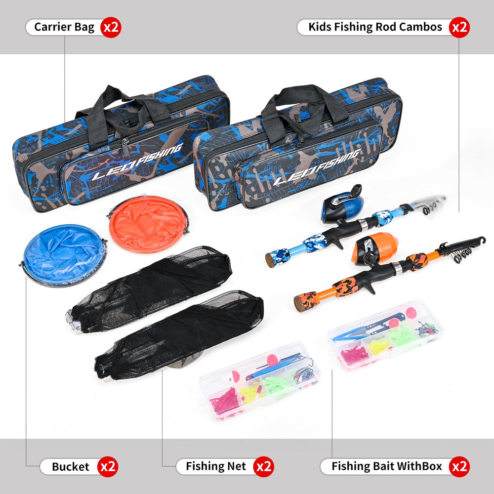 LEOFISHING kids fishing reel and tackle box ready for quick start on lakes