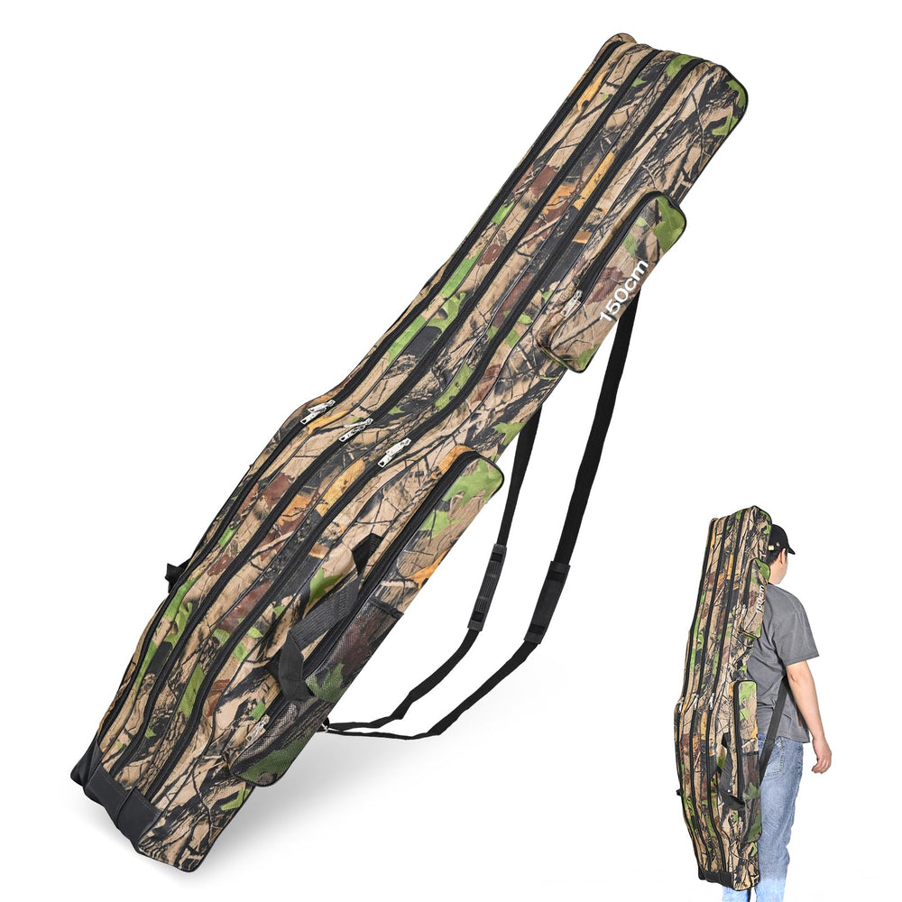 LEOFISHING portable 3-layers bag outer compartments keep rods organized during trips