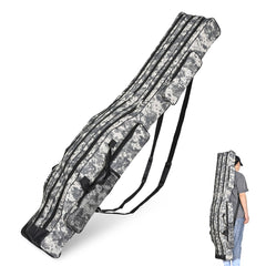 LEOFISHING portable 3-layer bag with organized compartments for rods and tackle.